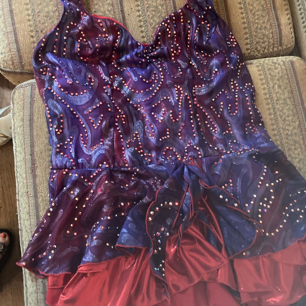 Ballroom dance costume, Latin/rhythm, purple, red, size small-medium